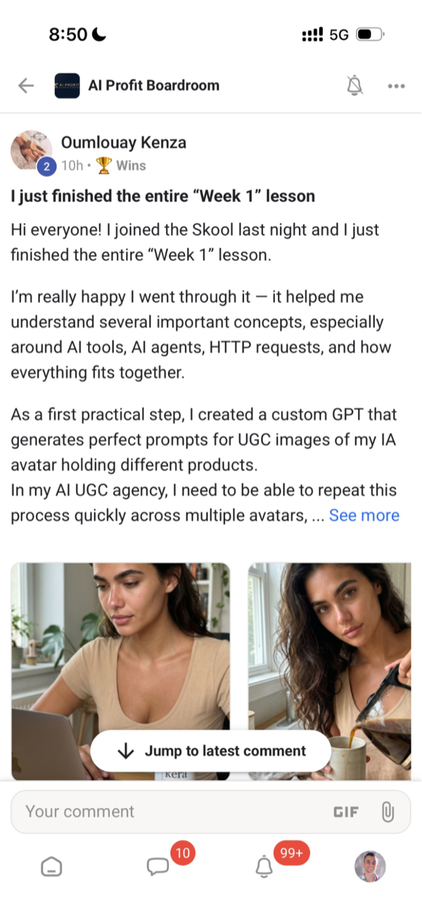 Screenshot of a real review from Kenza Oumllouay, an AI Profit Boardroom member